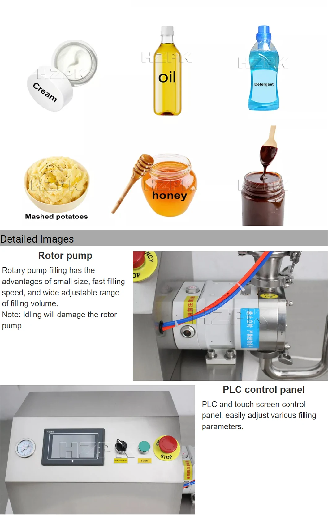 Hzpk Tabletop Semi Auto Rotor Pump Detergent Shampoo Lubricant Oil Filling Machine Price