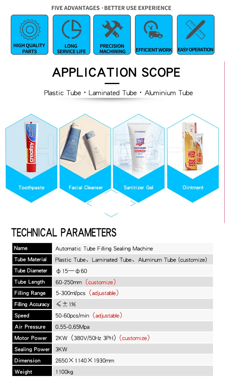 Hone Tube Filler and Sealer for Hair Cream Body Lotion Chocolate Paste Pigment Tube Filling Sealing Machine